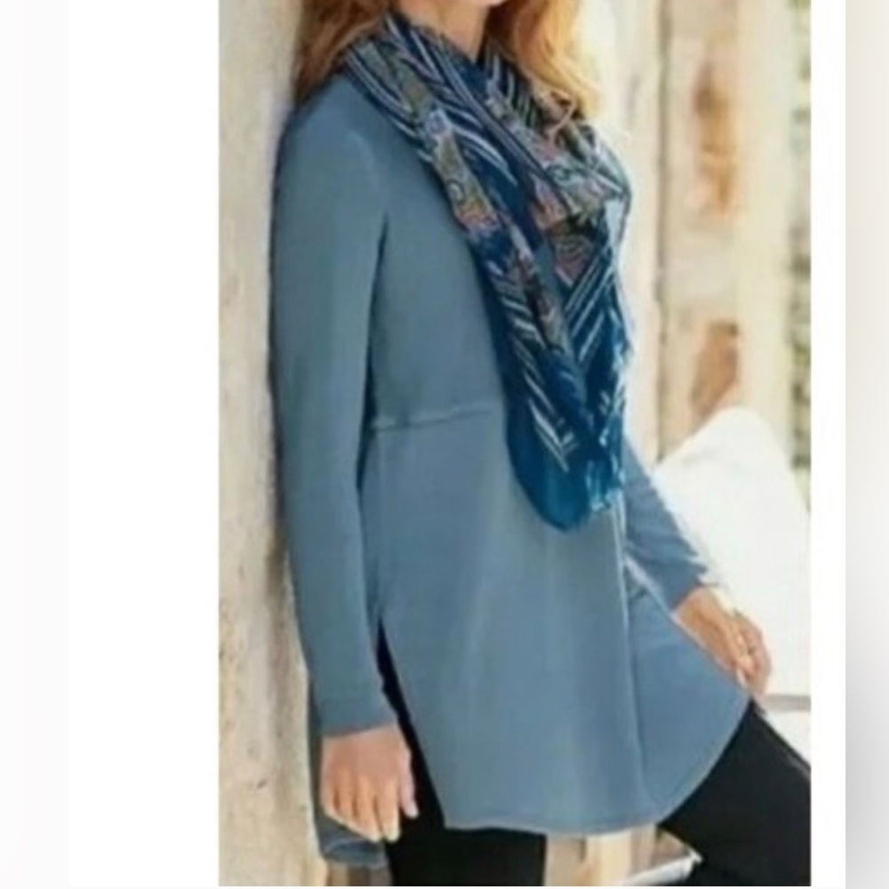 J. Jill Light Blue Tunic with Geometric Scarf